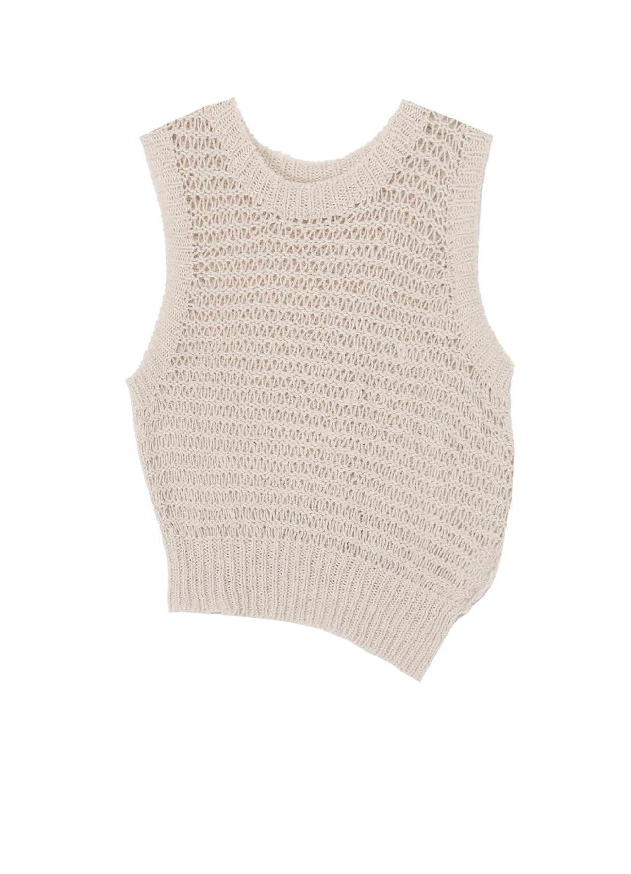 DAMAGE PROCESSED STRIPE JERSEY UNBALANCED VEST Seam Free Soft Ribbed Texture