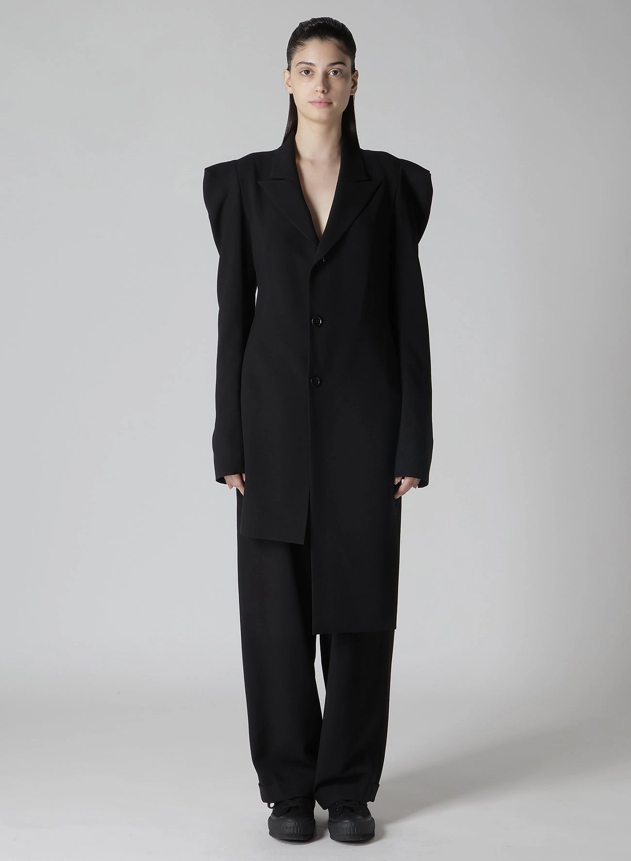 Stand Up Collar Risk DAMAGED GABARDINE SLV GUSSET UNBALANCE LONG JACKET