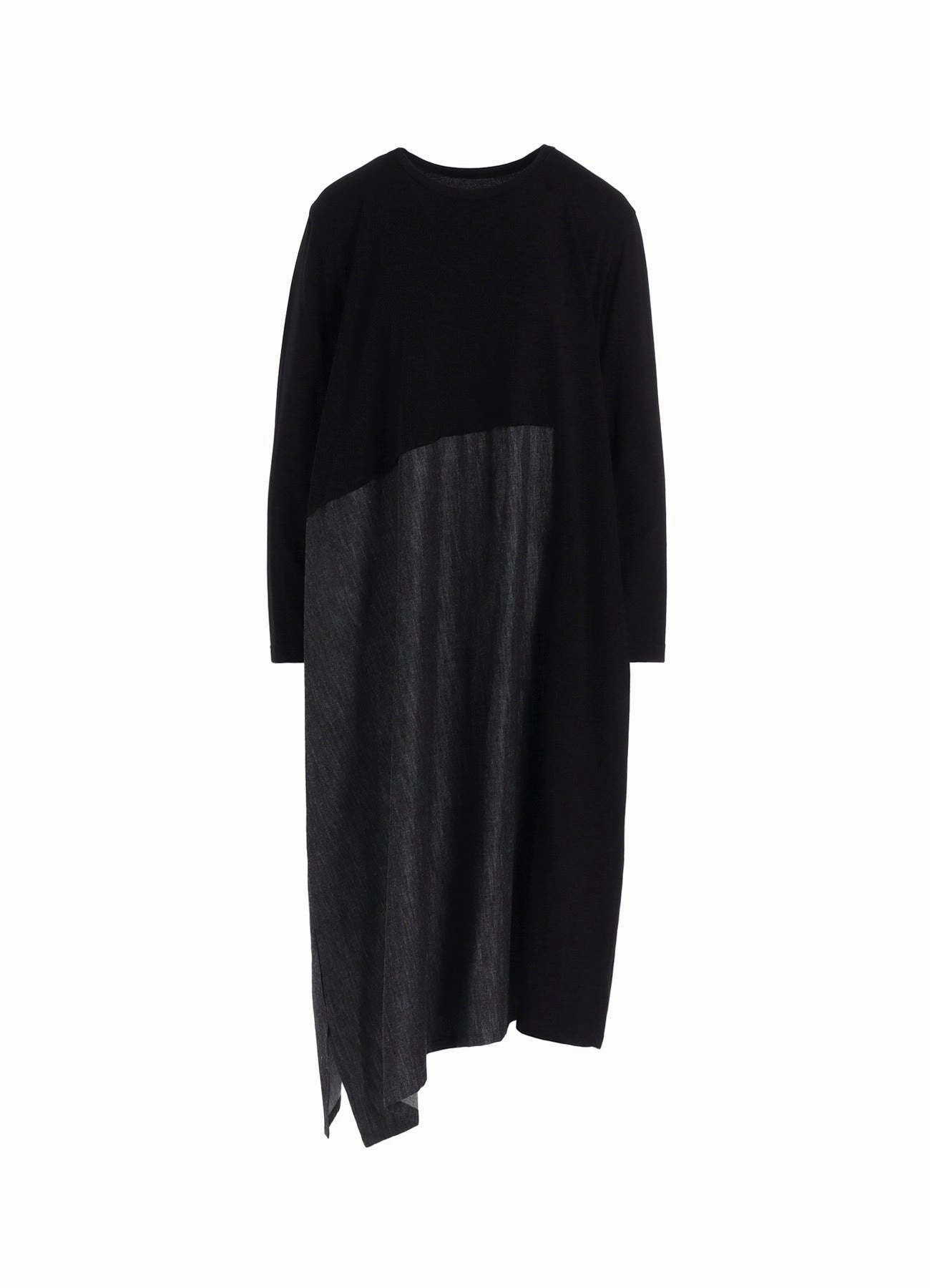 DENIM COMBINATION LONG SLEEVE DRESS Slim Shape Vibrant Form