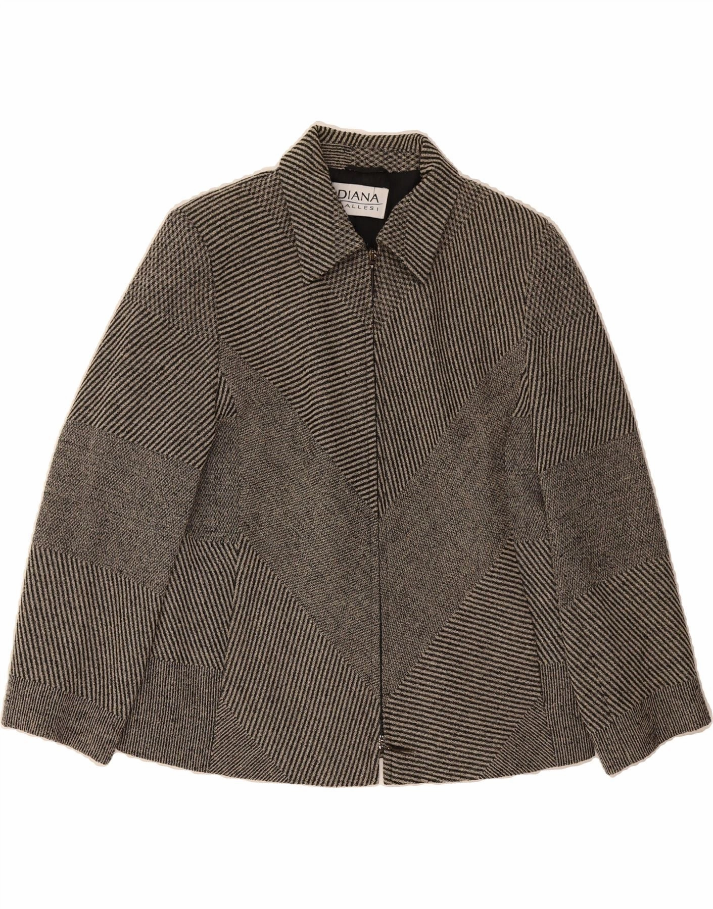 DIANA GALLESI Womens Blazer Jacket IT 48 XL Grey Striped Wool Fit For Comfort