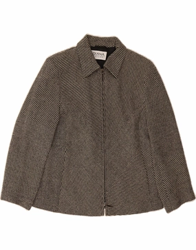 DIANA GALLESI Womens Blazer Jacket IT 48 XL Grey Striped Wool Fit For Comfort