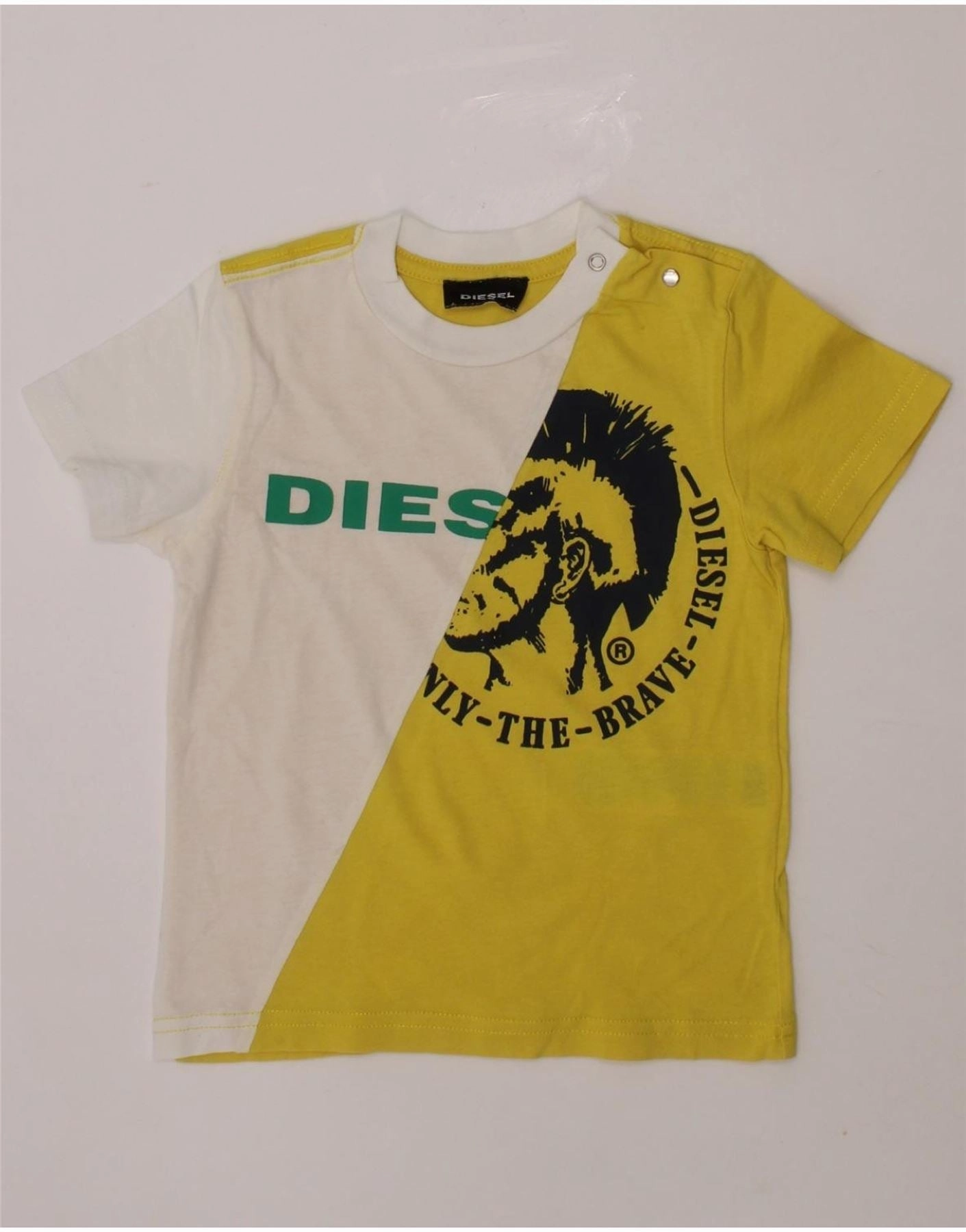 DIESEL Baby Boys Graphic T-Shirt Top 18-24 Months Yellow Colourblock High-Quality Material
