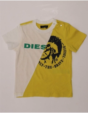 DIESEL Baby Boys Graphic T-Shirt Top 18-24 Months Yellow Colourblock High-Quality Material