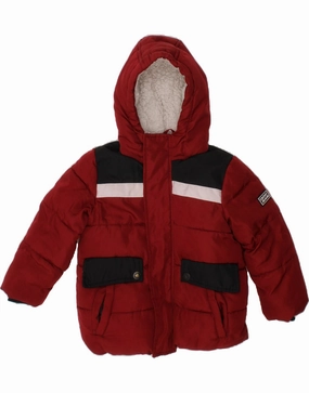 Non Restrictive Mobility Bold Look DKNY Baby Boys Graphic Hooded Padded Jacket 18-24 Months Red Colourblock