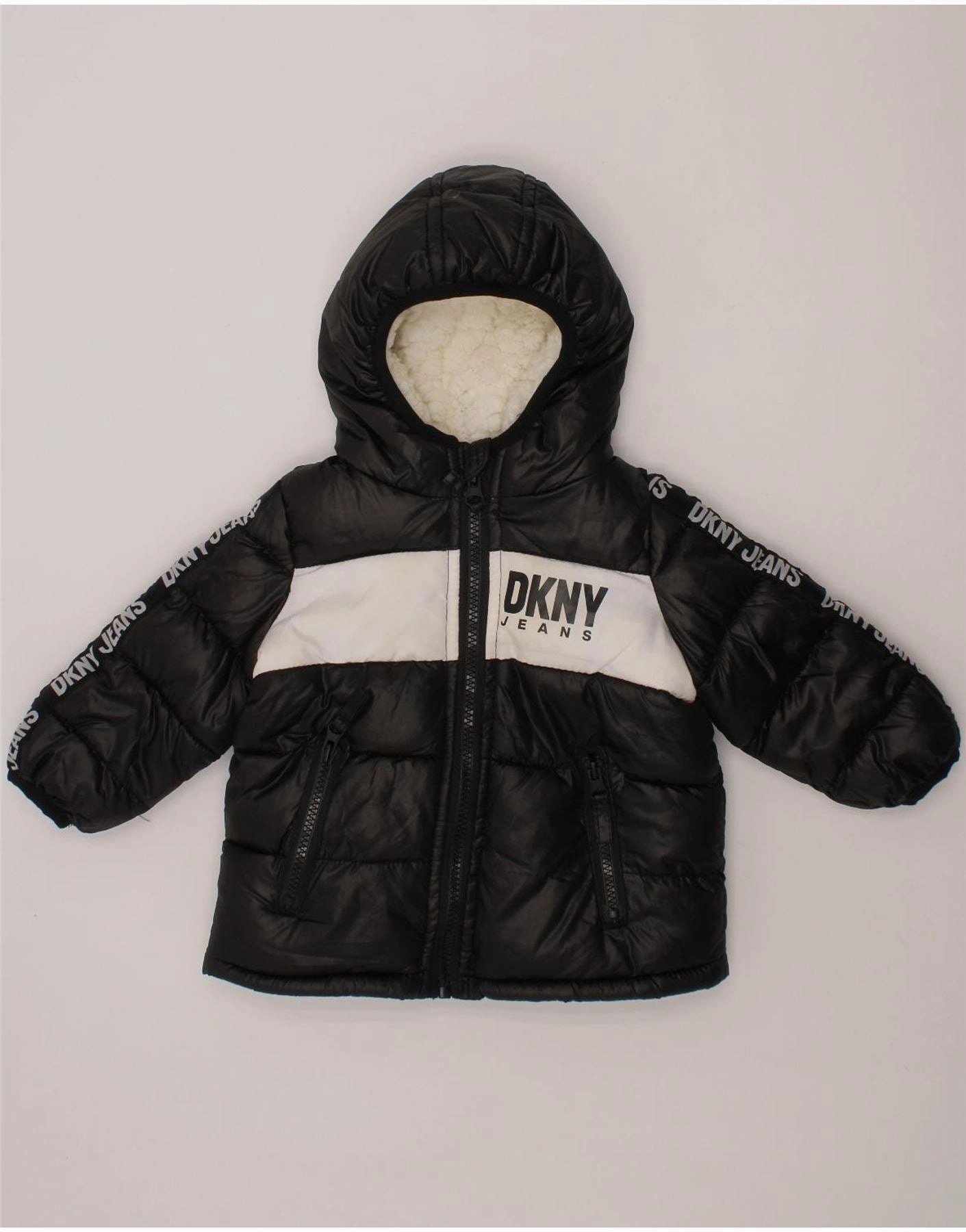 Tailored Silhouette Trust DKNY Baby Boys Graphic Hooded Padded Jacket 9-12 Months Black Colourblock