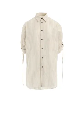 Classic Collar DOBBY STRIPE SHIRRING SLEEVE SHIRT