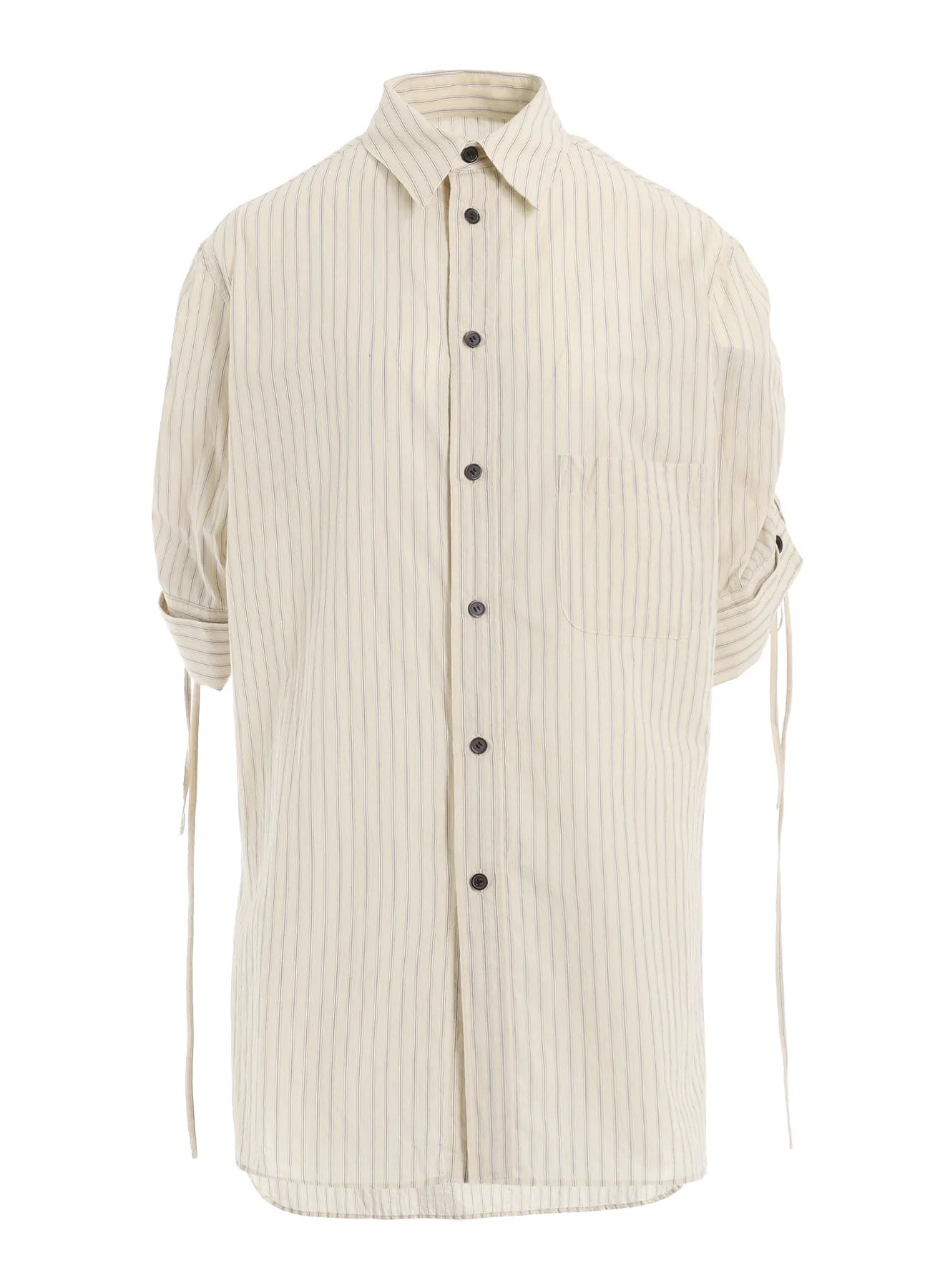 Holiday Outfit Layering Essential DOBBY STRIPE SHIRRING SLEEVE SHIRT