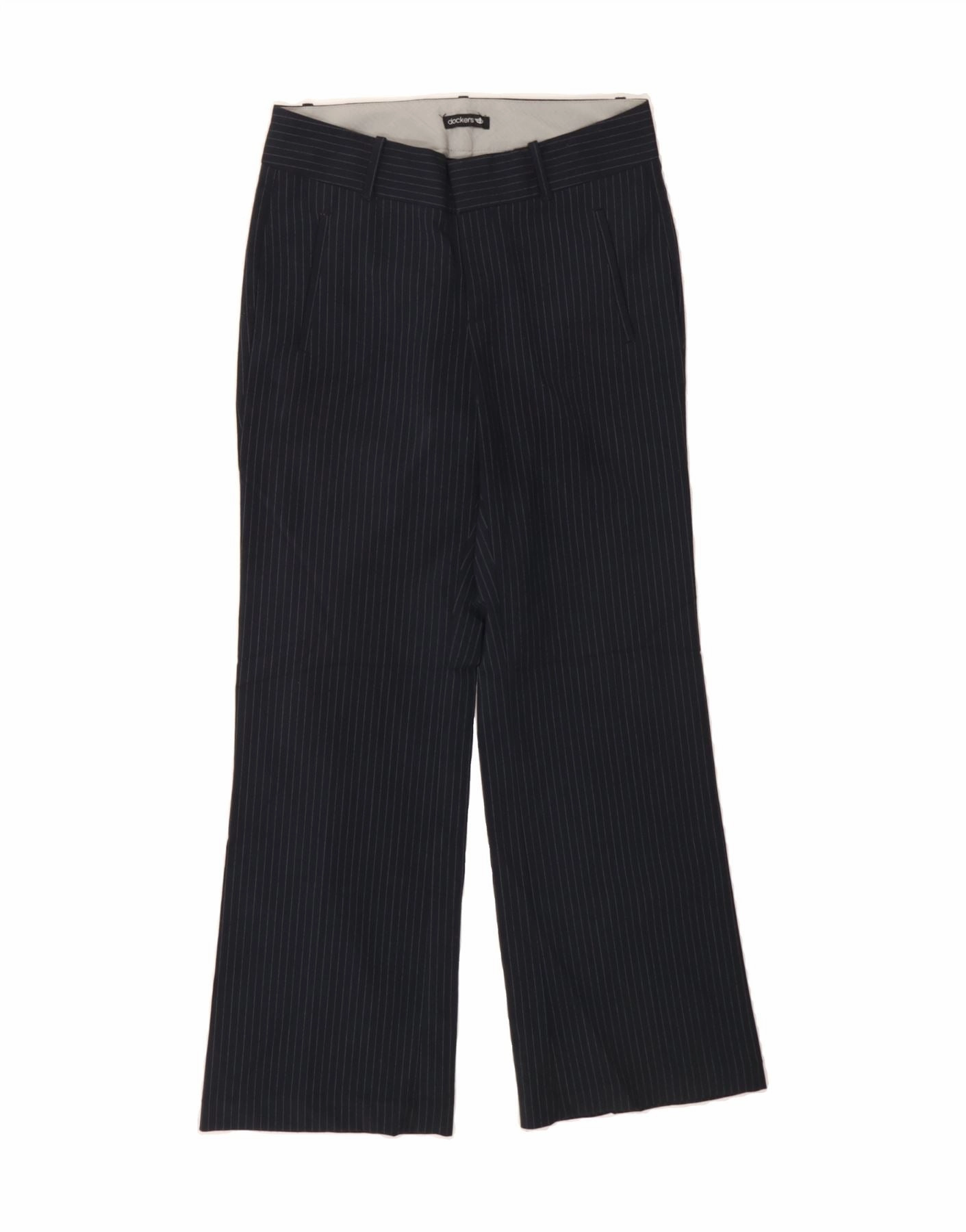 Refined Look DOCKERS Womens Suit Trousers US 4 Small W27 L30 Navy Blue Pinstripe
