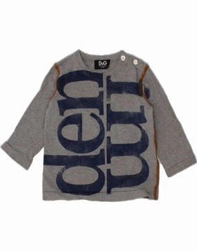 DOLCE & GABBANA Baby Boys Graphic Top Long Sleeve 3-6 Months Grey Cotton checkered pattern Odor control
