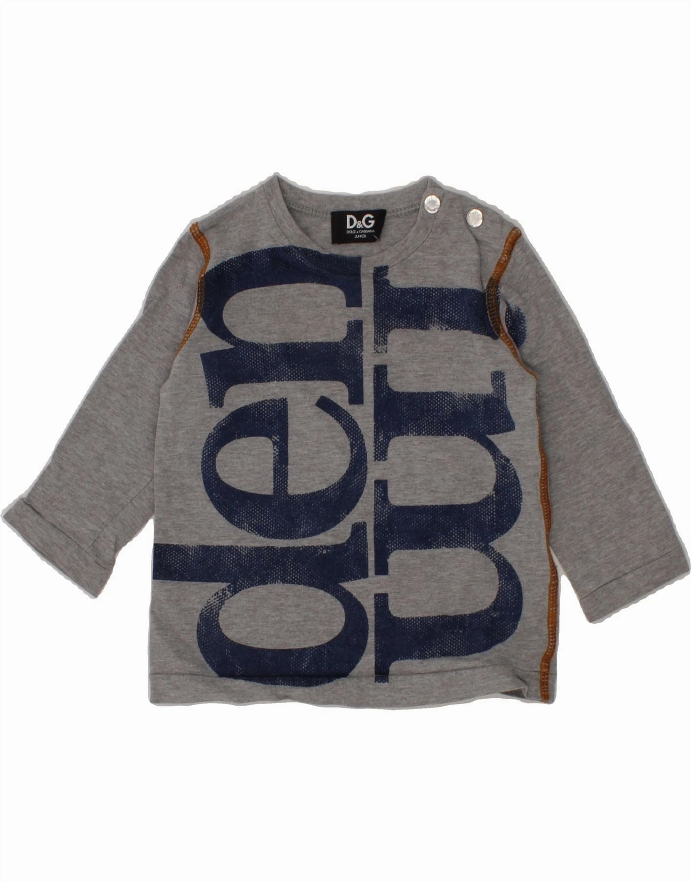 DOLCE & GABBANA Baby Boys Graphic Top Long Sleeve 3-6 Months Grey Cotton checkered pattern Odor control