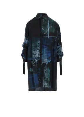 CUPRO BLURRY FLOWER PRINT LONG SLEEVE BLOUSE Ribbed Trim