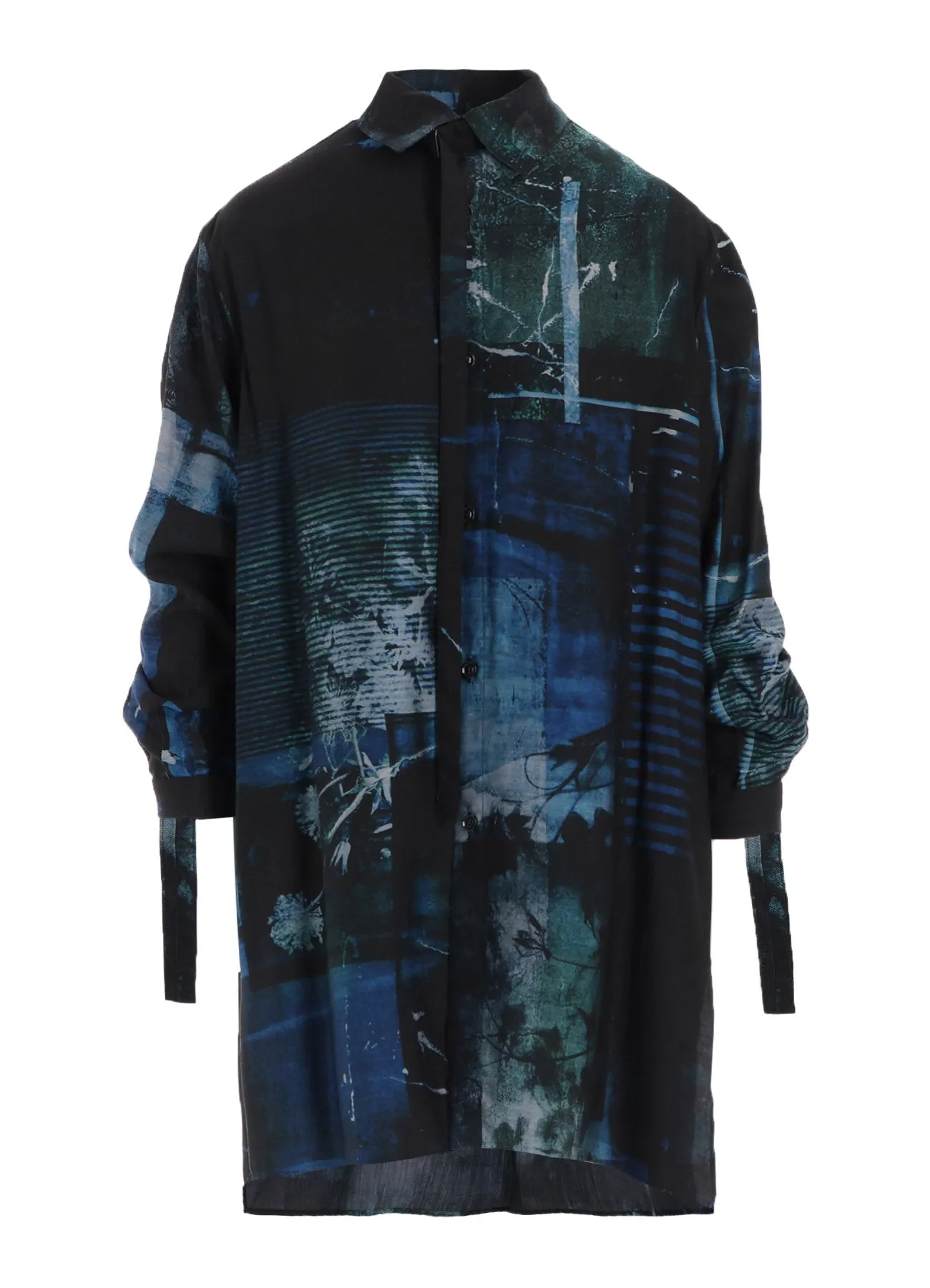 elegant design Camouflage Style CUPRO BLURRY FLOWER PRINT LONG SLEEVE BLOUSE