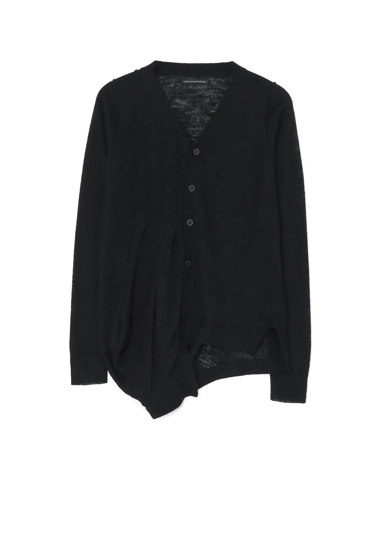 PLAIN STITCH CARDIGAN WITH RANDOM PLEATS Layered Cable Pattern