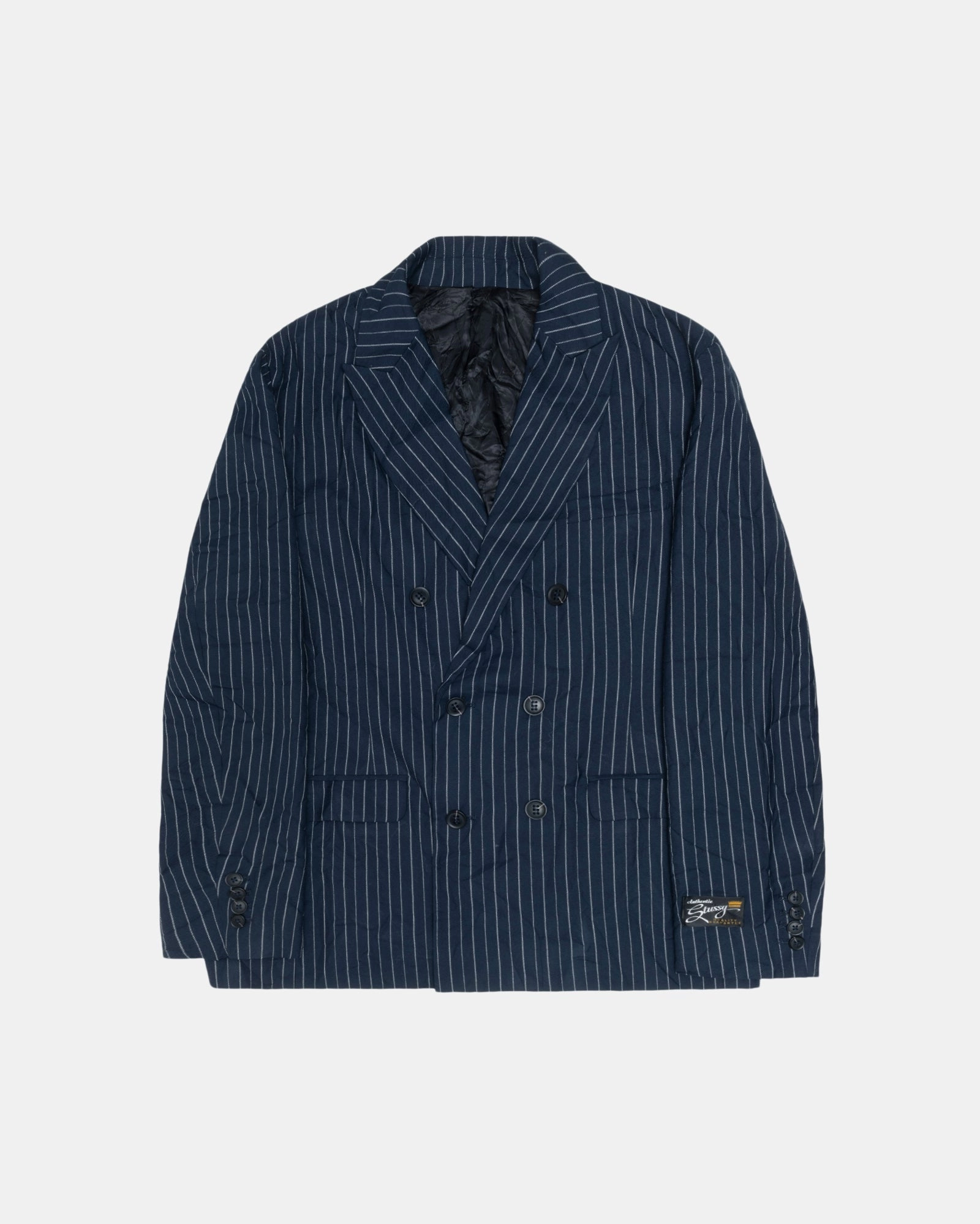 DOUBLE-BREASTED BLAZER WRINKLED STRIPE HighNeckDesign Lifestyle Wear