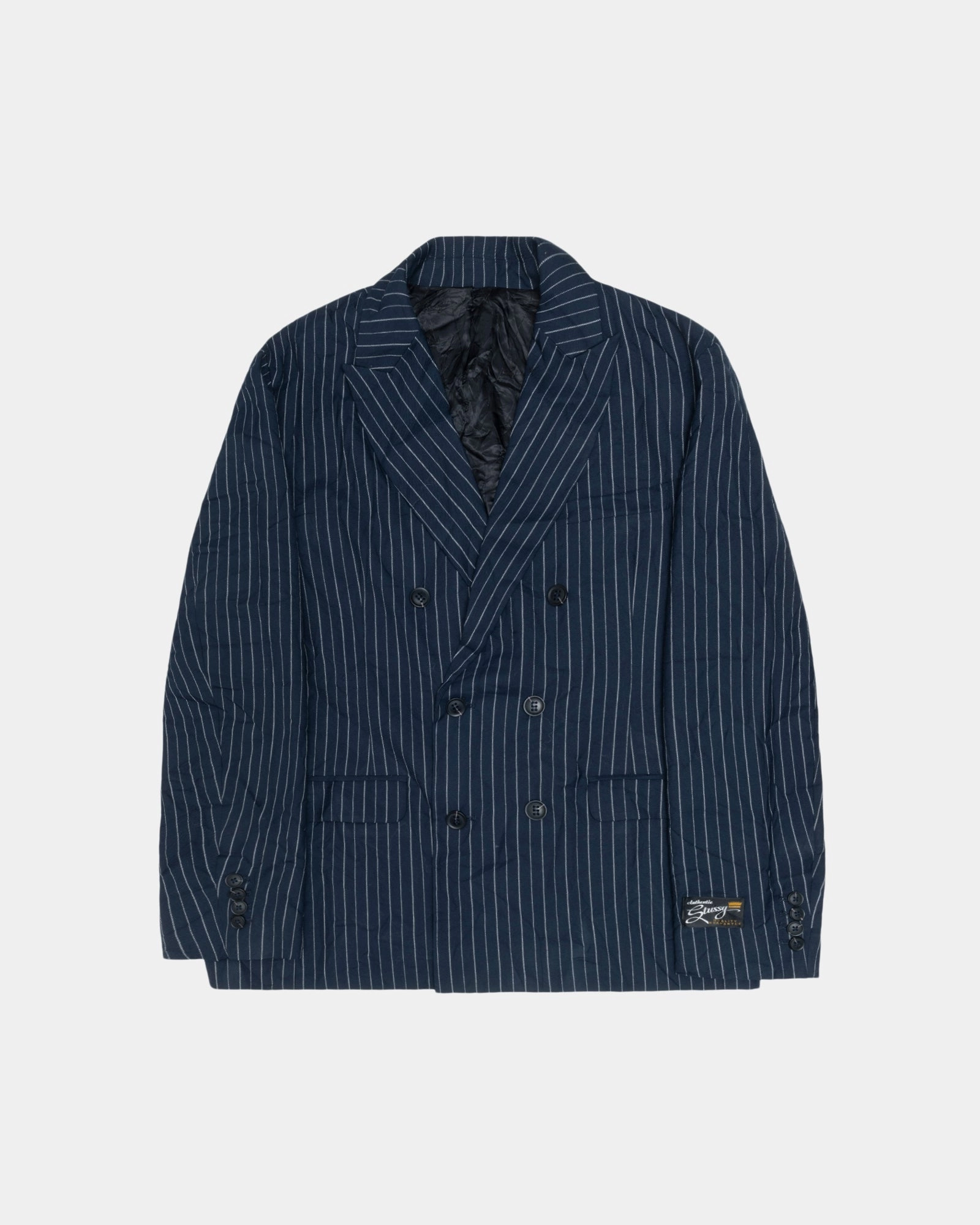 Mid Length Cut DOUBLE-BREASTED BLAZER WRINKLED STRIPE