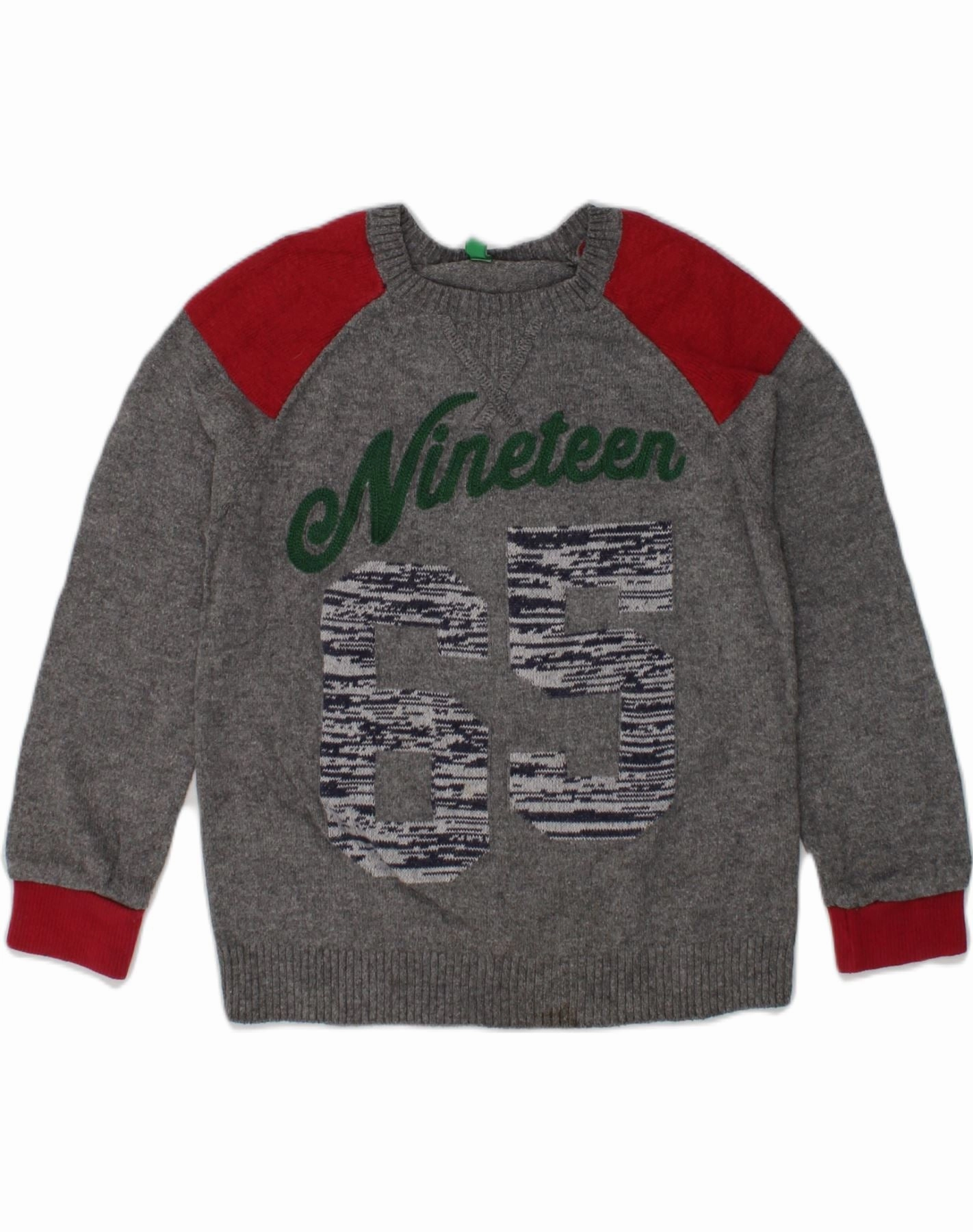 Skin Friendly Stitch BENETTON Baby Boys Graphic Crew Neck Jumper Sweater 18-24 Months Grey