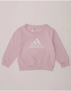 ADIDAS Baby Girls Graphic Sweatshirt Jumper 18-24 Months Purple Cotton Quick Dry Integration Luminous Thread Accents