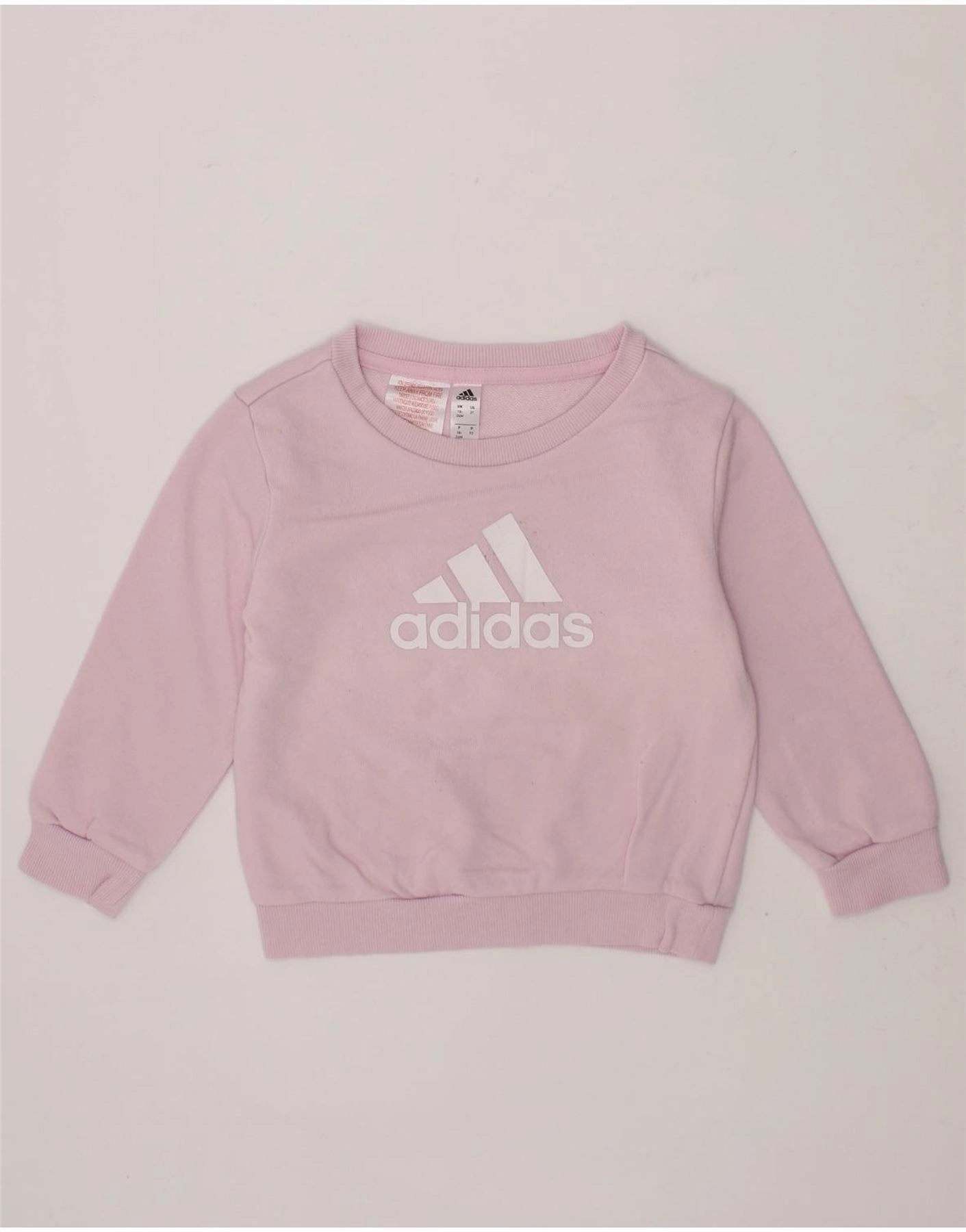 ADIDAS Baby Girls Graphic Sweatshirt Jumper 18-24 Months Purple Cotton Quick Dry Integration Luminous Thread Accents