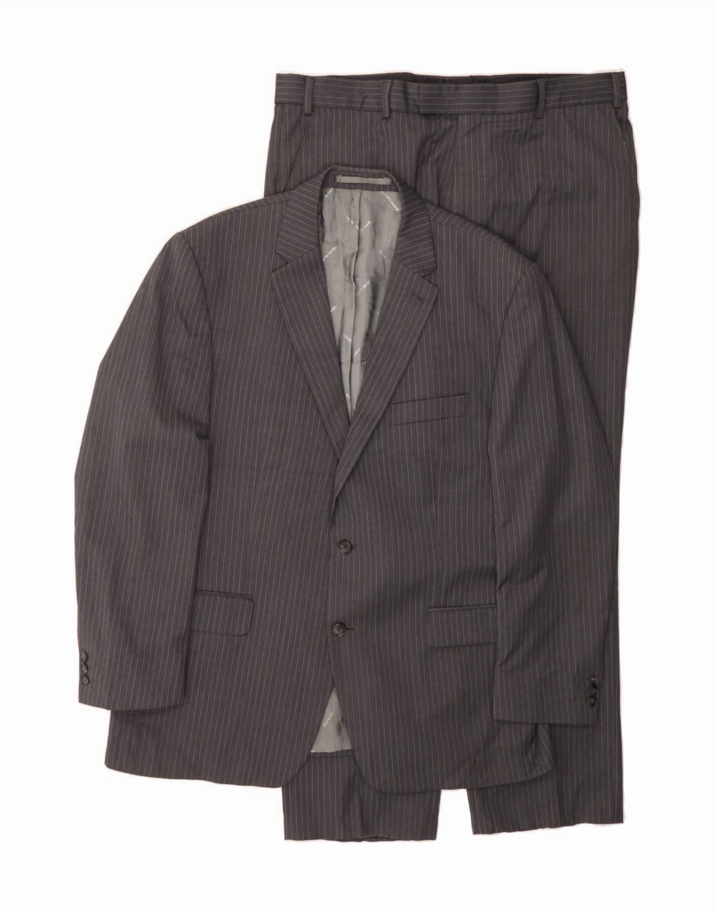 PIERRE CARDIN Mens Regular 2 Piece Suit UK 44 2XL W38 L30 Grey Pinstripe Classic Comfort Premium Comfort