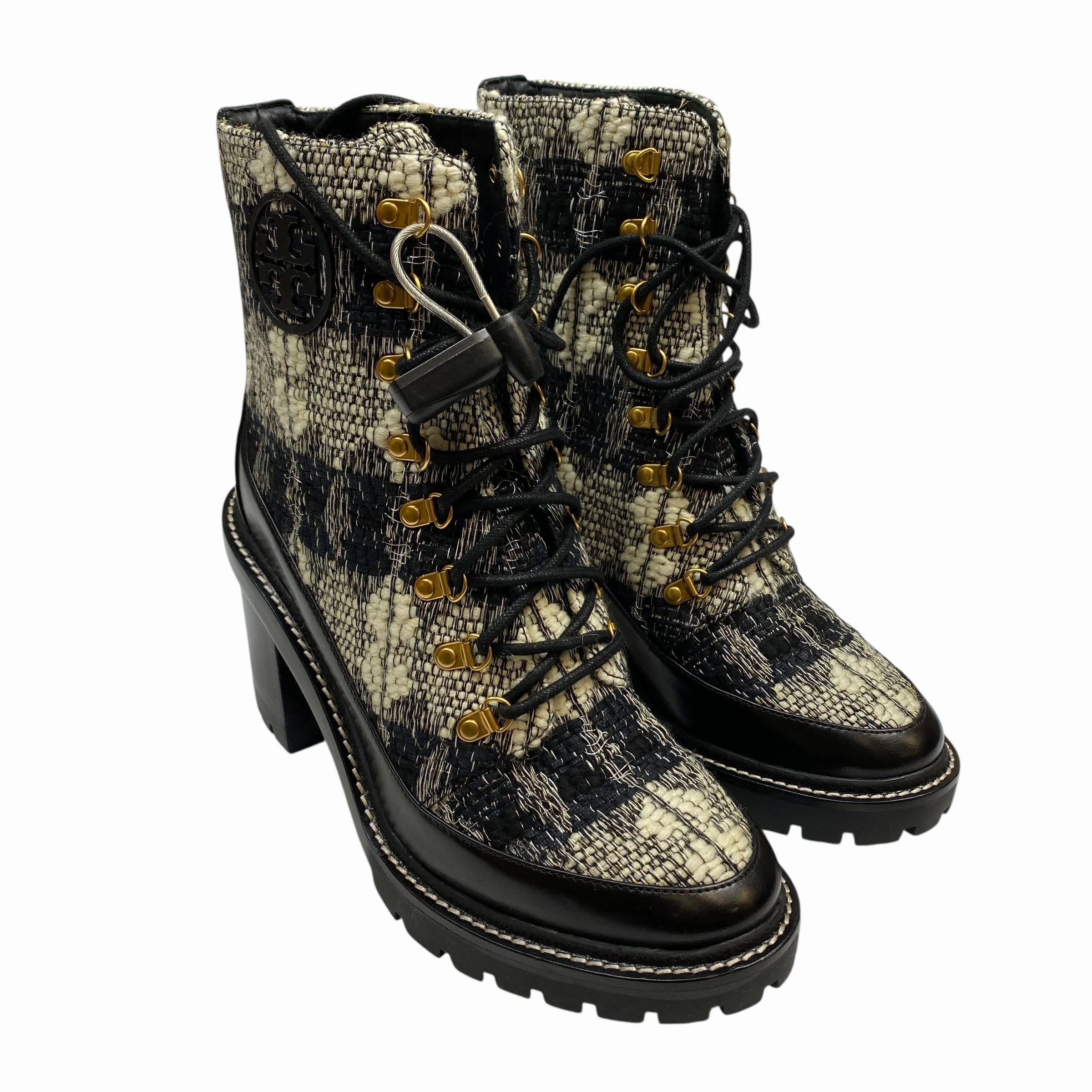 Boots Designer By Tory Burch In Black & Cream, Size:10 Comfort Straps Arch Support System