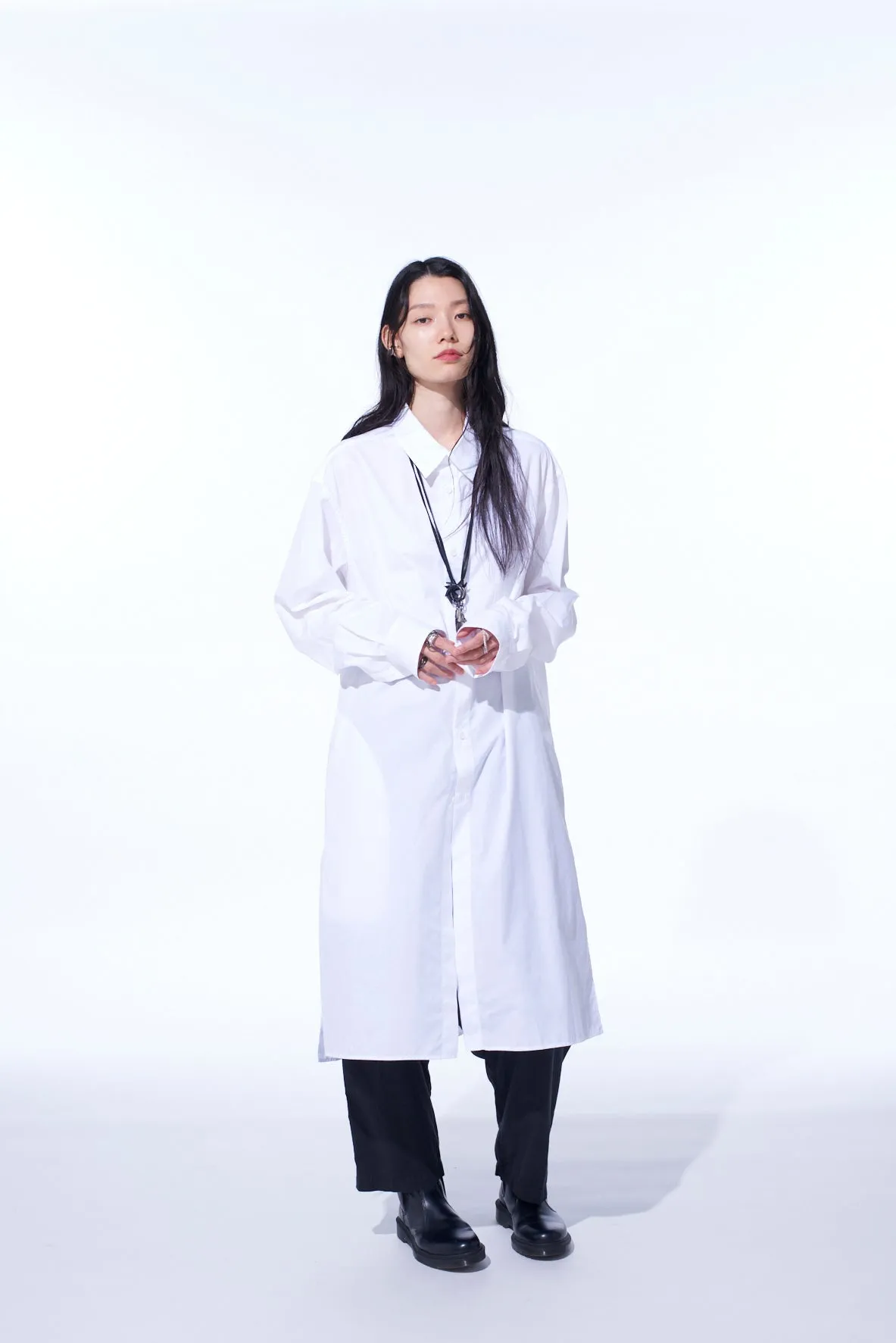 Lightweight Feel High-End Fashion COTTON BROAD REGULAR COLLAR LONG SHIRT