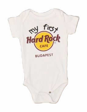 Retro Fancy HARD ROCK CAFE Baby Boys Budapest Graphic Bodysuit 3-6 Months White Cotton