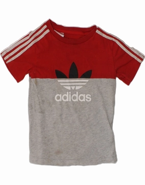 Ergonomic Back Panel ADIDAS Baby Boys Graphic T-Shirt Top 18-24 Months Grey Colourblock Cotton