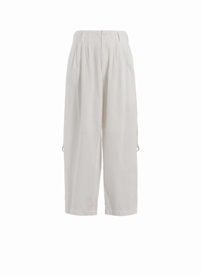 COTTON/LINEN DUNGAREE SIDEBANDED PANTS Roomy Shape SmoothZipper