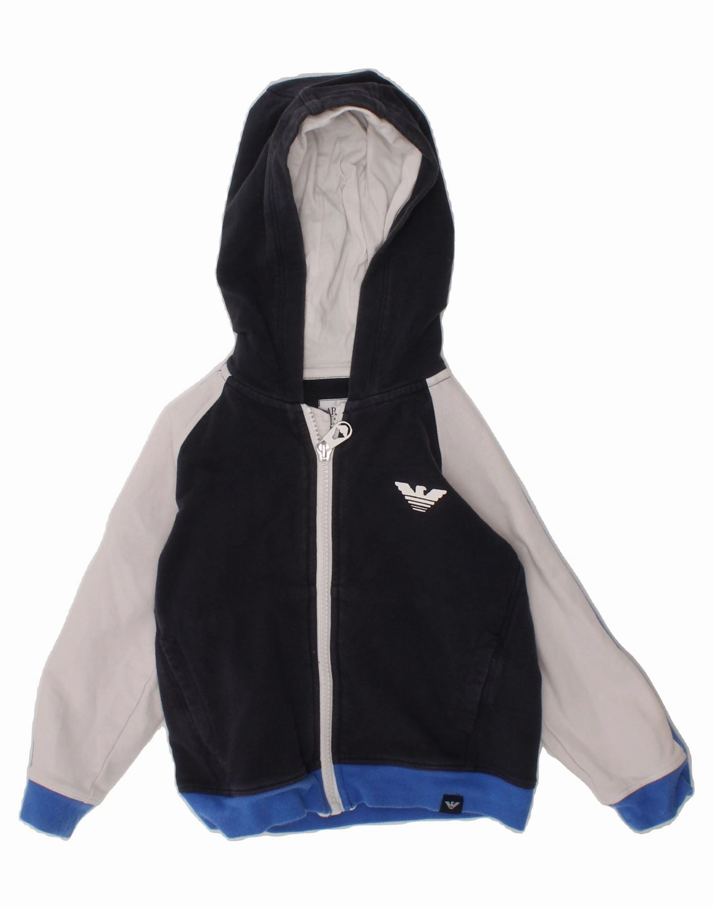 ARMANI JEANS Baby Boys Zip Hoodie Sweater 18-24 Months Black Colourblock Worn In