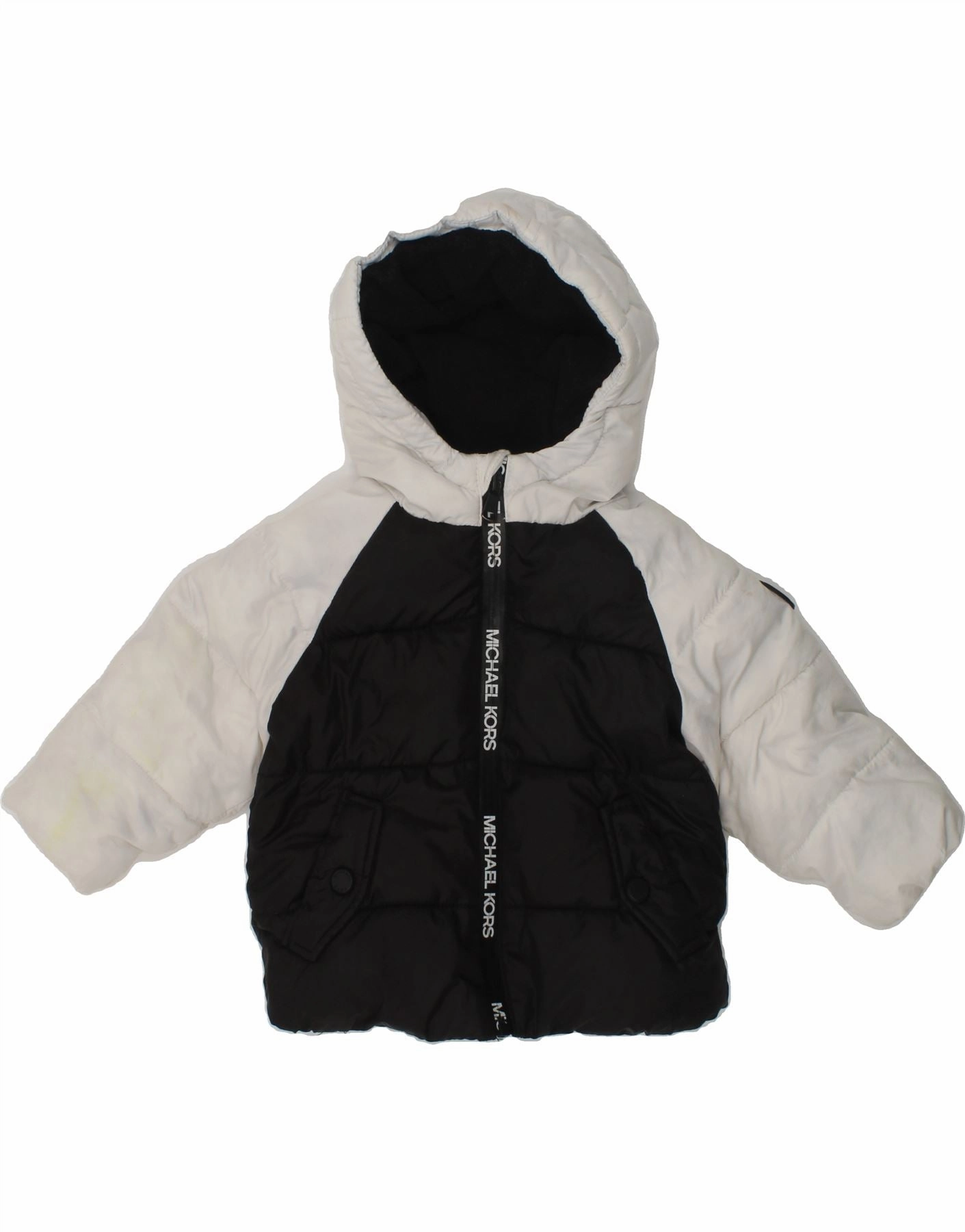 MICHAEL KORS Baby Boys Hooded Padded Jacket 9-12 Months Black Colourblock V-Neck