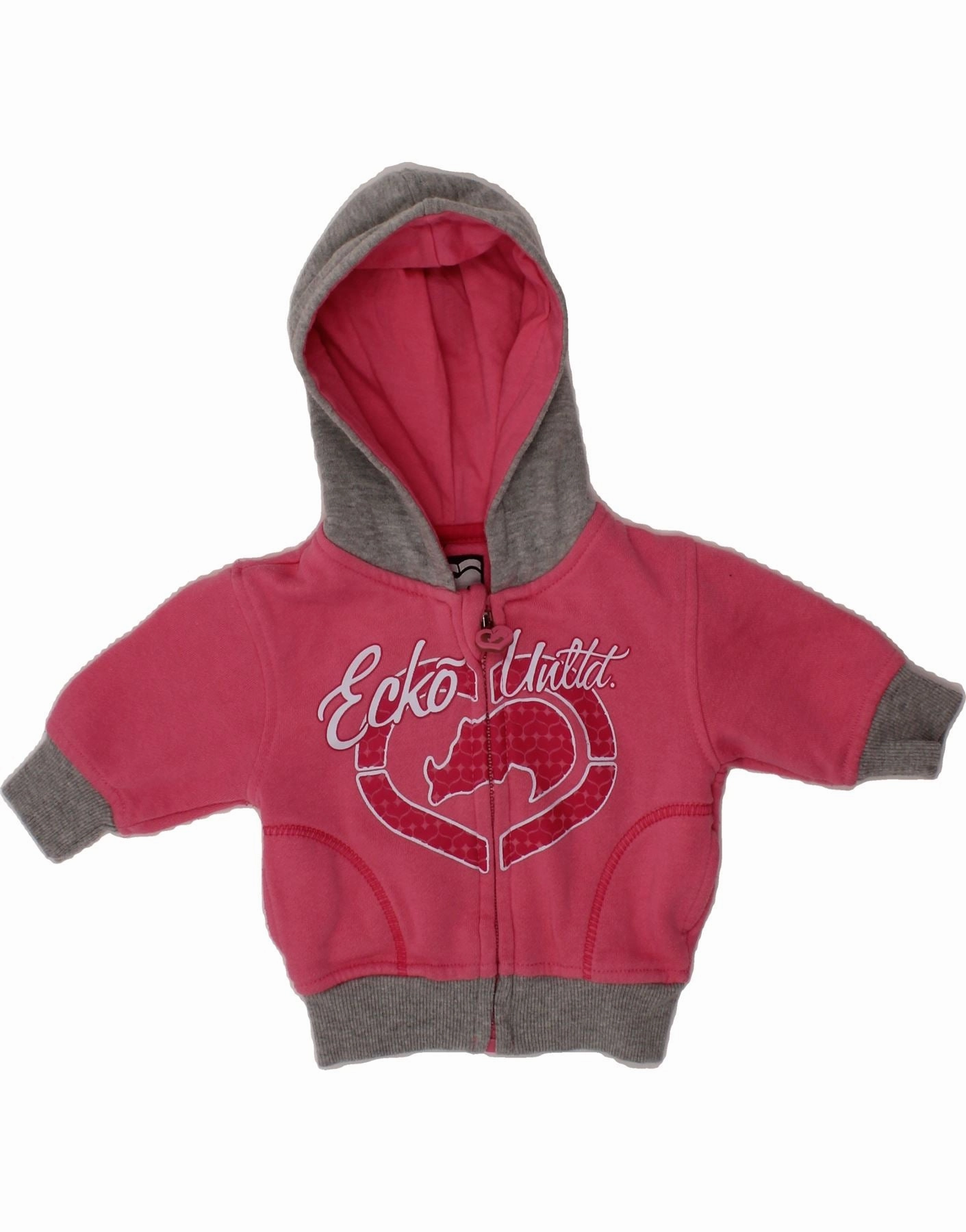 ECKO UNLTD Baby Girls Zip Hoodie Sweater 3-6 Months Pink Colourblock Soft touch finish