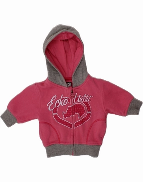 ECKO UNLTD Baby Girls Zip Hoodie Sweater 3-6 Months Pink Colourblock Soft touch finish