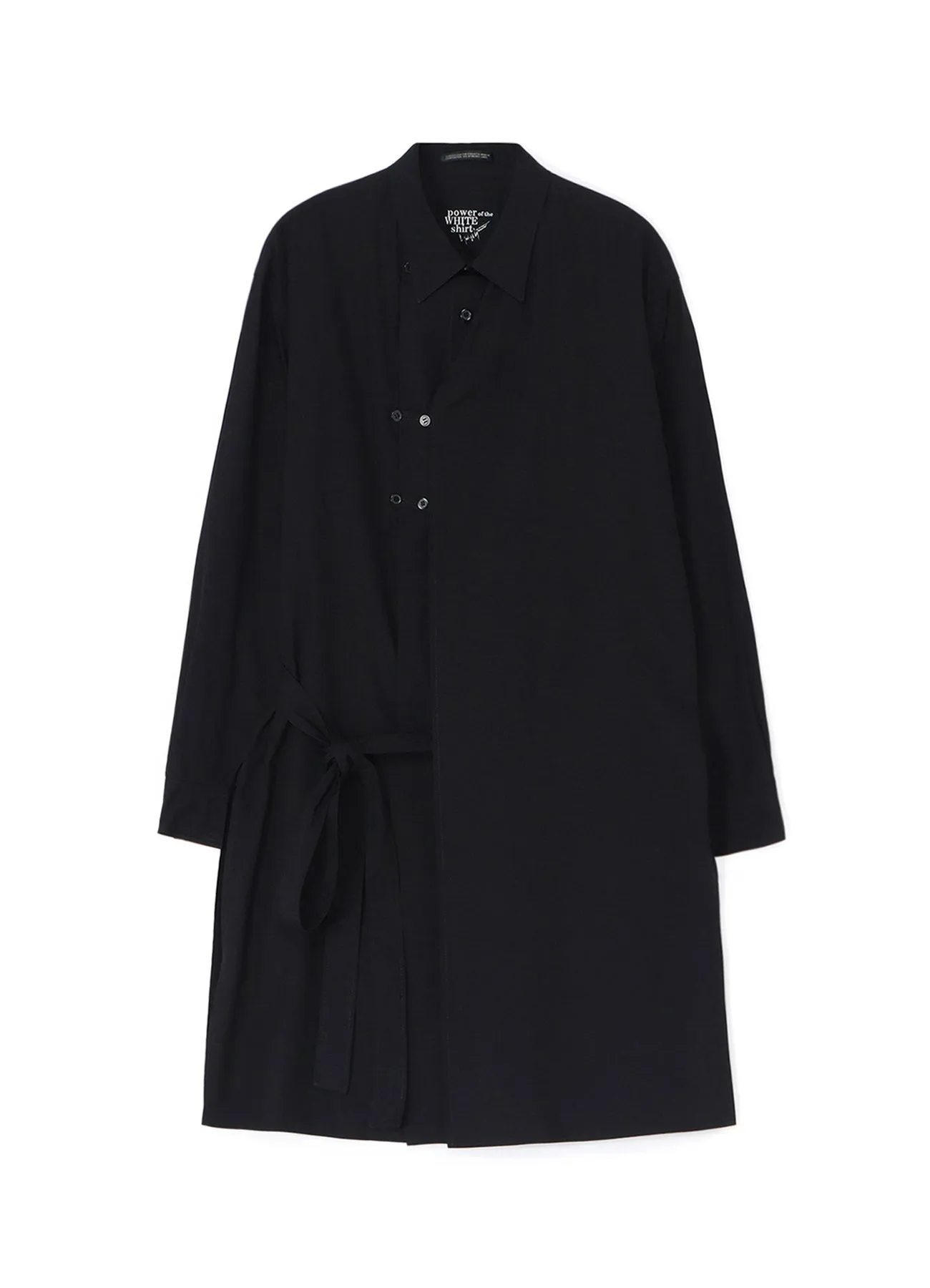 COTTON BROADCLOTH DOUBLE LEFT PANEL SHIRT WITH BELT Subtle patterns