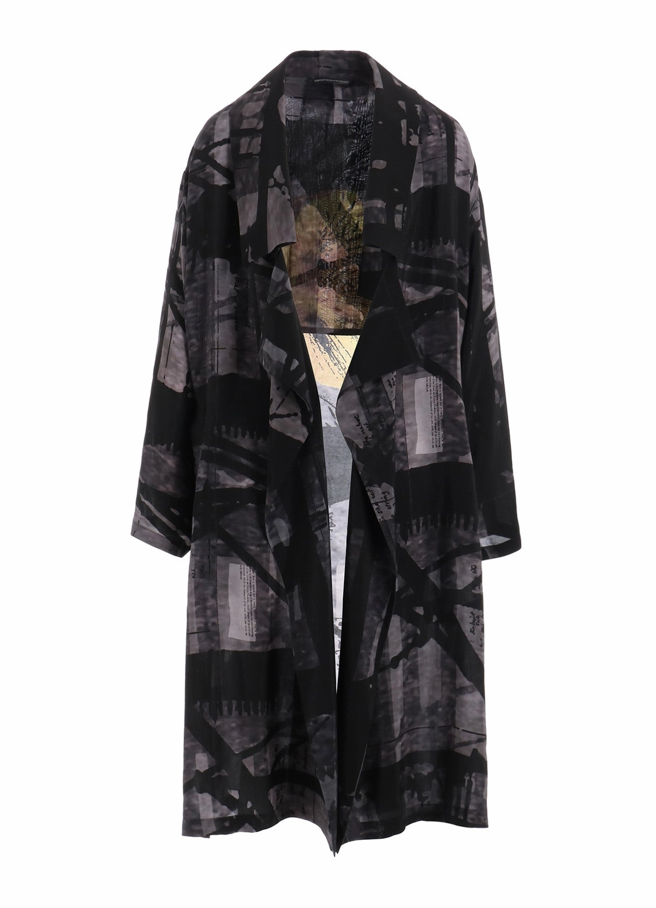 FLOWER&CABLE PRINT BIG COLLAR COAT Noise Reduced Fasteners