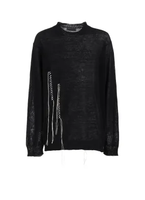 Easy Care Fabric Water Repellent Finish 10G PLATED CROSSED PATTERN ROUND NECK EMBROIDERY KNIT