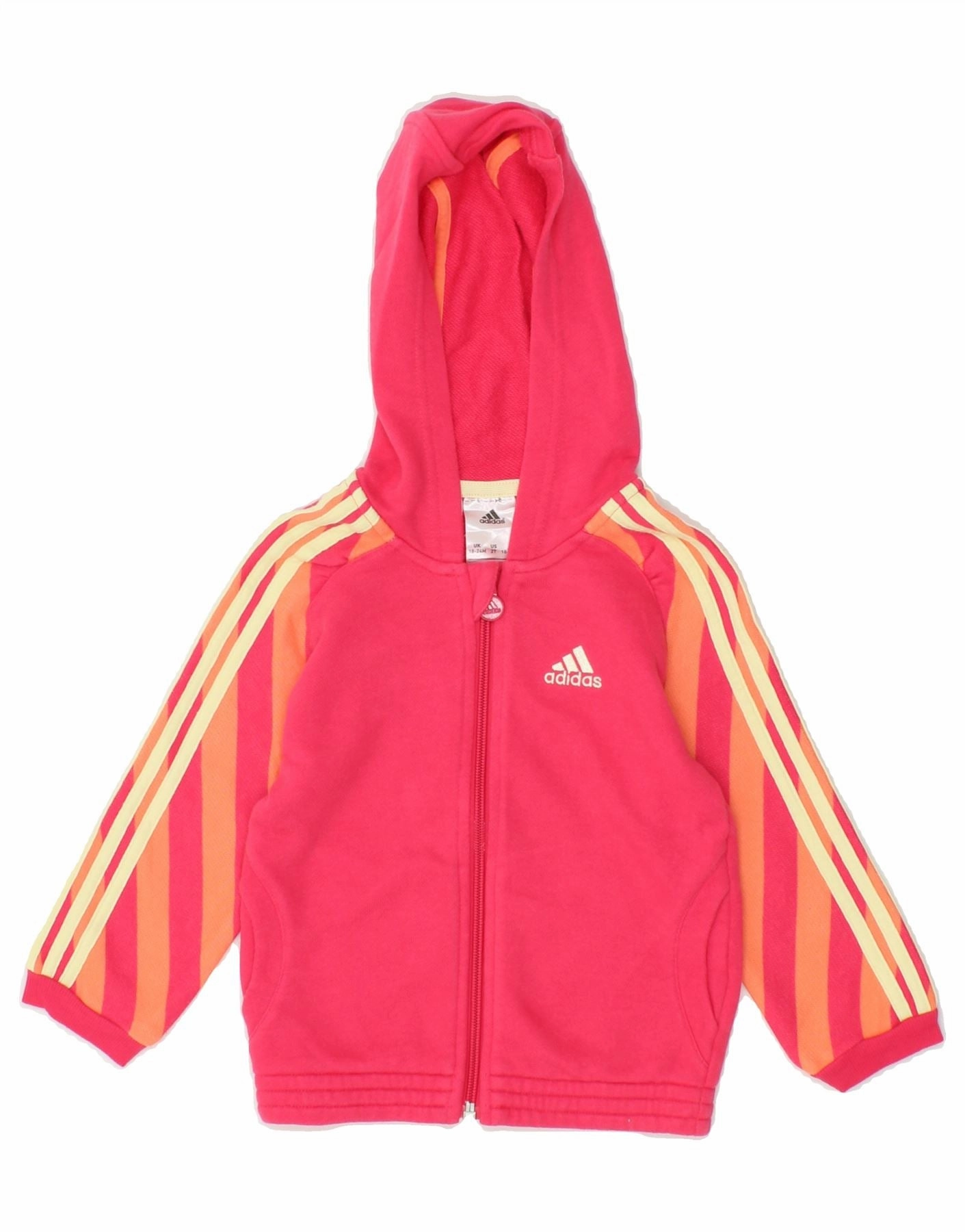 Textured Weave ADIDAS Baby Girls Graphic Zip Hoodie Sweater 18-24 Months  Pink Striped