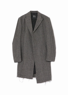 Reinforced Elbows Flexible WOOL TWEED HERRINGBONE ASYMMETRIC JACKET