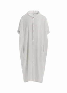 COTTON VOILE ROLLED-UP HALF SLEEVE STRIPE DRESS Linen Chic