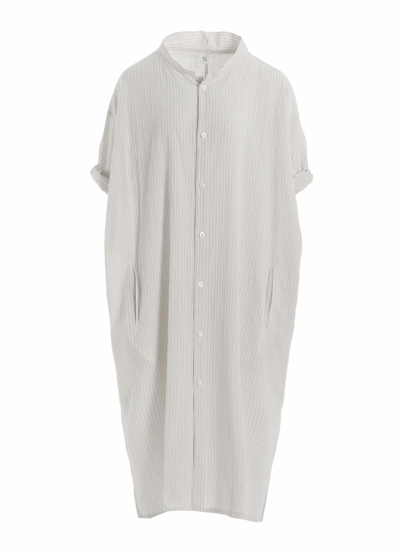 COTTON VOILE ROLLED-UP HALF SLEEVE STRIPE DRESS Light Sheen Event Safe