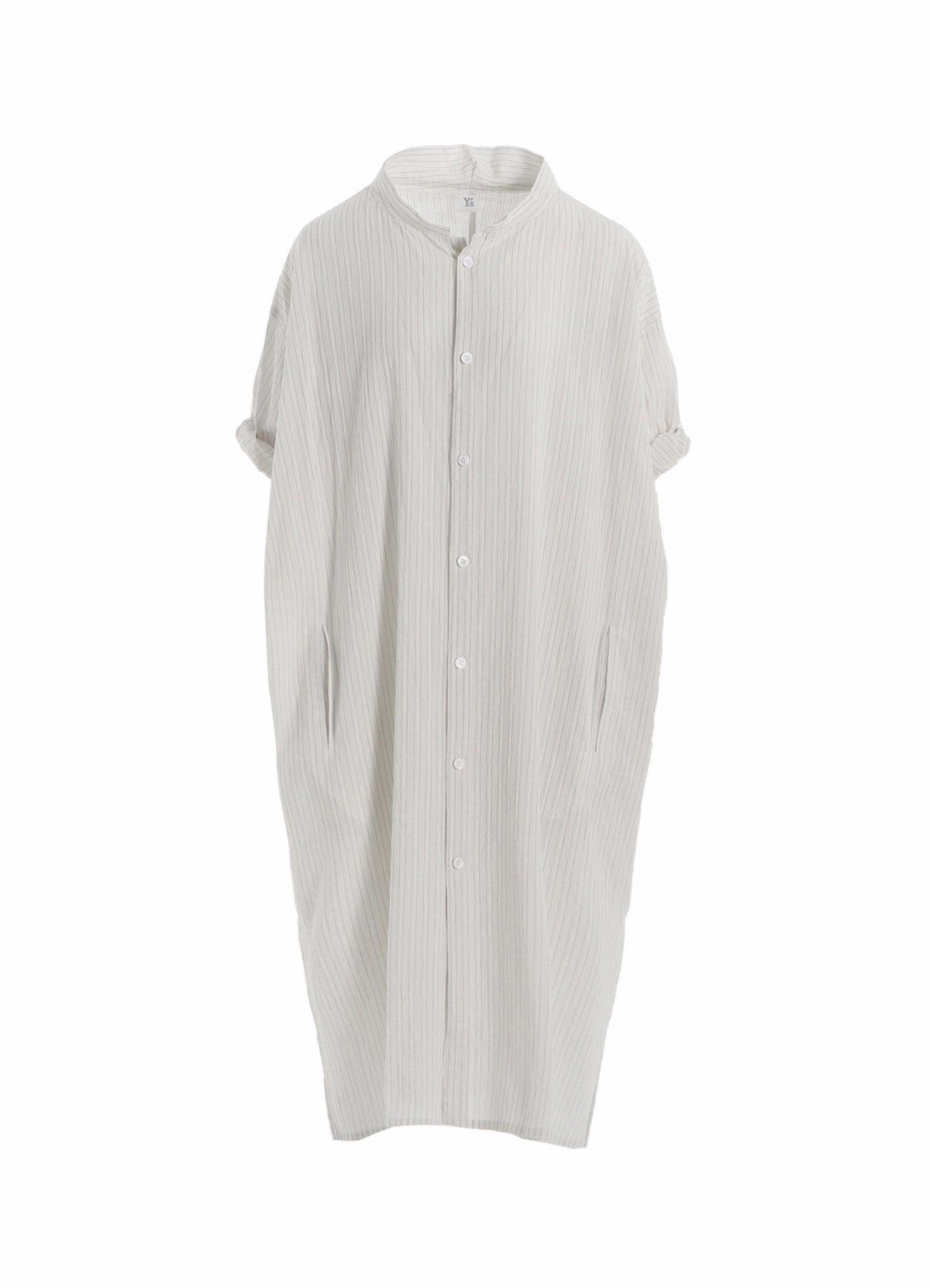 COTTON VOILE ROLLED-UP HALF SLEEVE STRIPE DRESS Linen Chic