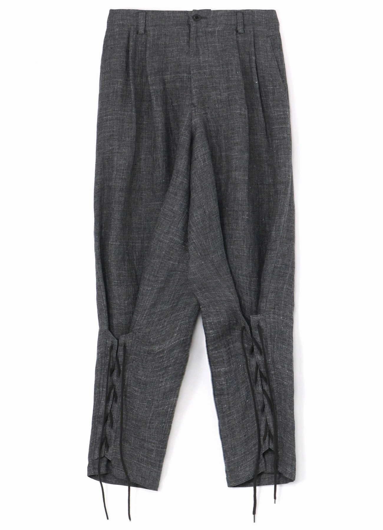 LINEN TWEED LACE UP HEM PANTS Convertible legs Stretch Comfort