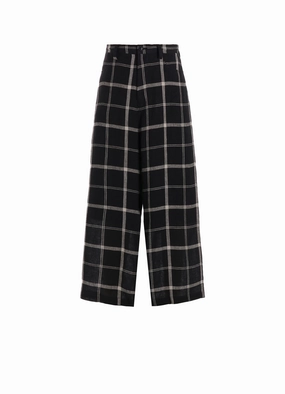 Anti Static Lining Slim Wear Design LINEN/NYLON PLAID LONG STRAIGHT PANTS