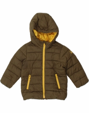 BENETTON Baby Boys Hooded Padded Jacket 18-24 Months Khaki Polyester Stretch Knit Fabric Ergonomic Cut