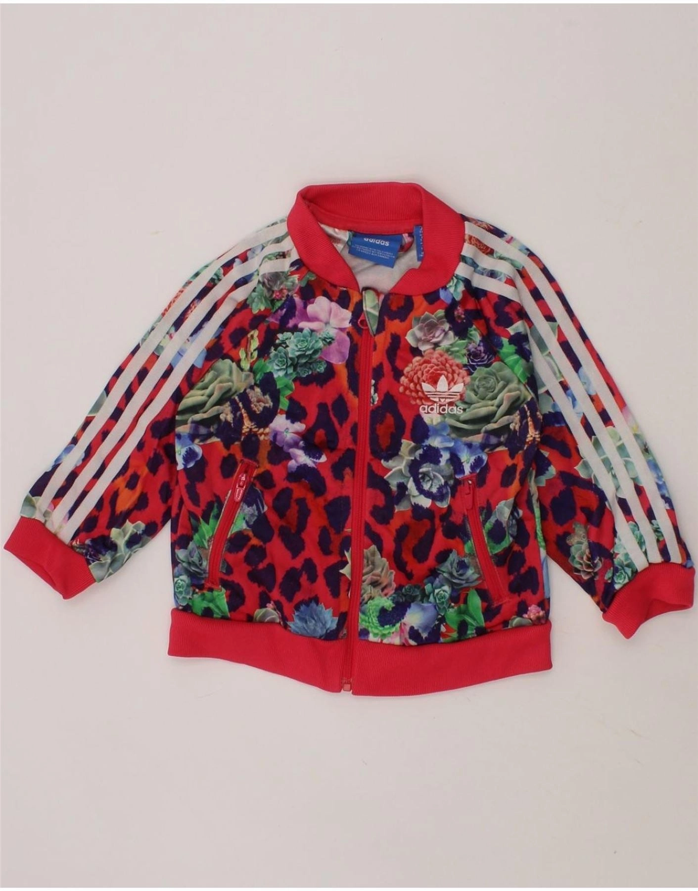 ADIDAS Baby Girls Graphic Tracksuit Top Jacket 6-9 Months Red Floral Choice