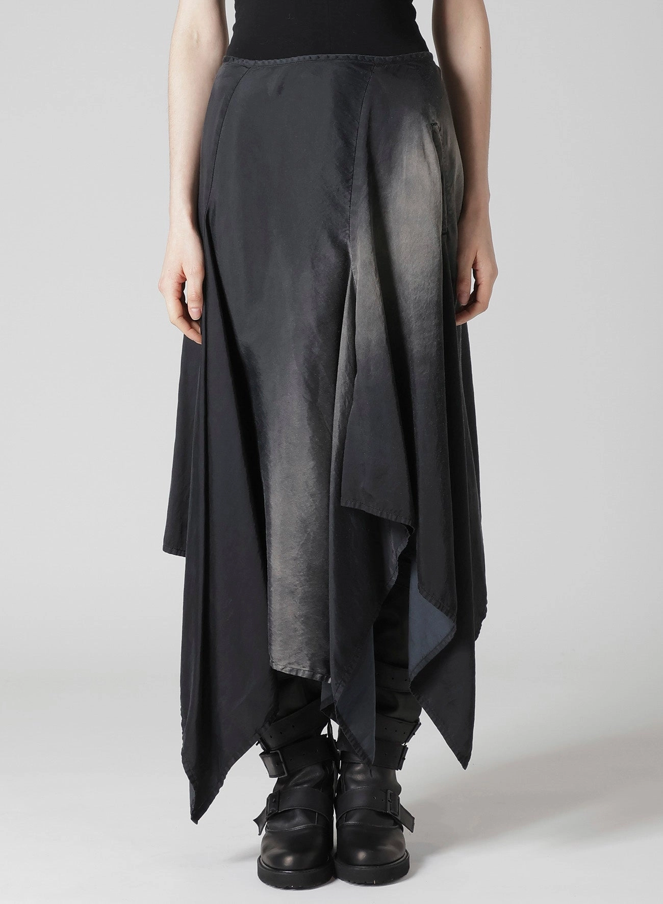 ContrastStitching Modern-style Cu/C BLEACHED SATIN ASYMMETRIC SKIRT