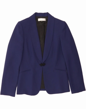 Sleek Comfort Wear Light Reflective Trim TAHARI Womens Blazer Jacket UK 10 Small Navy Blue Polyester