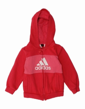 ADIDAS Baby Girls Graphic Zip Hoodie Sweater 18-24 Months Pink Colourblock Autumn Ready StaticFree Material