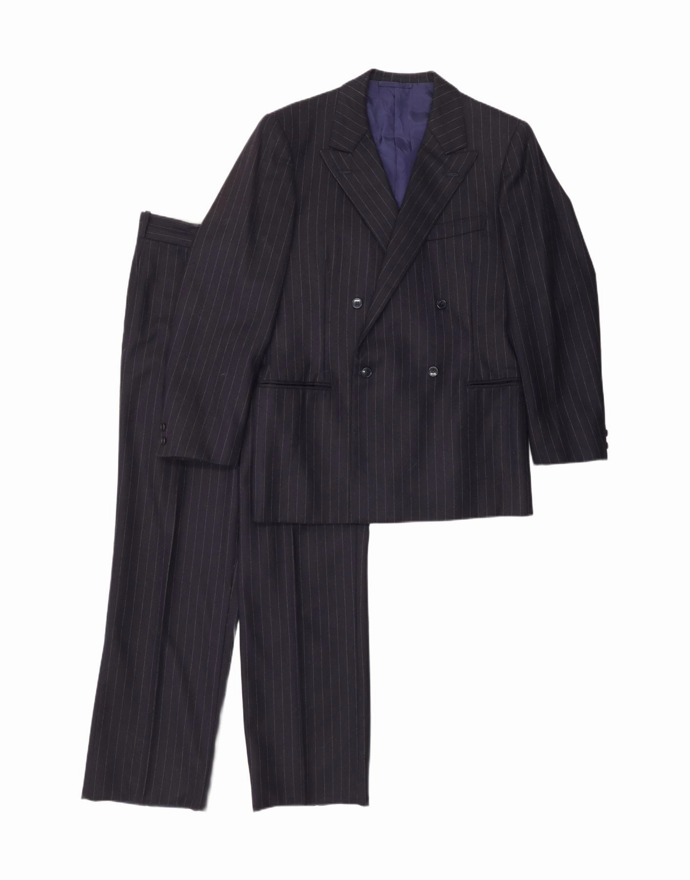 Effortless Wear Flattering Fit VINTAGE Mens 2 Piece Suit UK 38 Medium W31 L29 Navy Blue Pinstripe