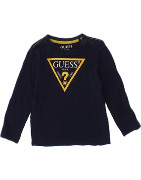 GUESS Baby Boys Graphic Top Long Sleeve 18-24 Months Navy Blue Cotton Layering Piece Graduation Ceremony