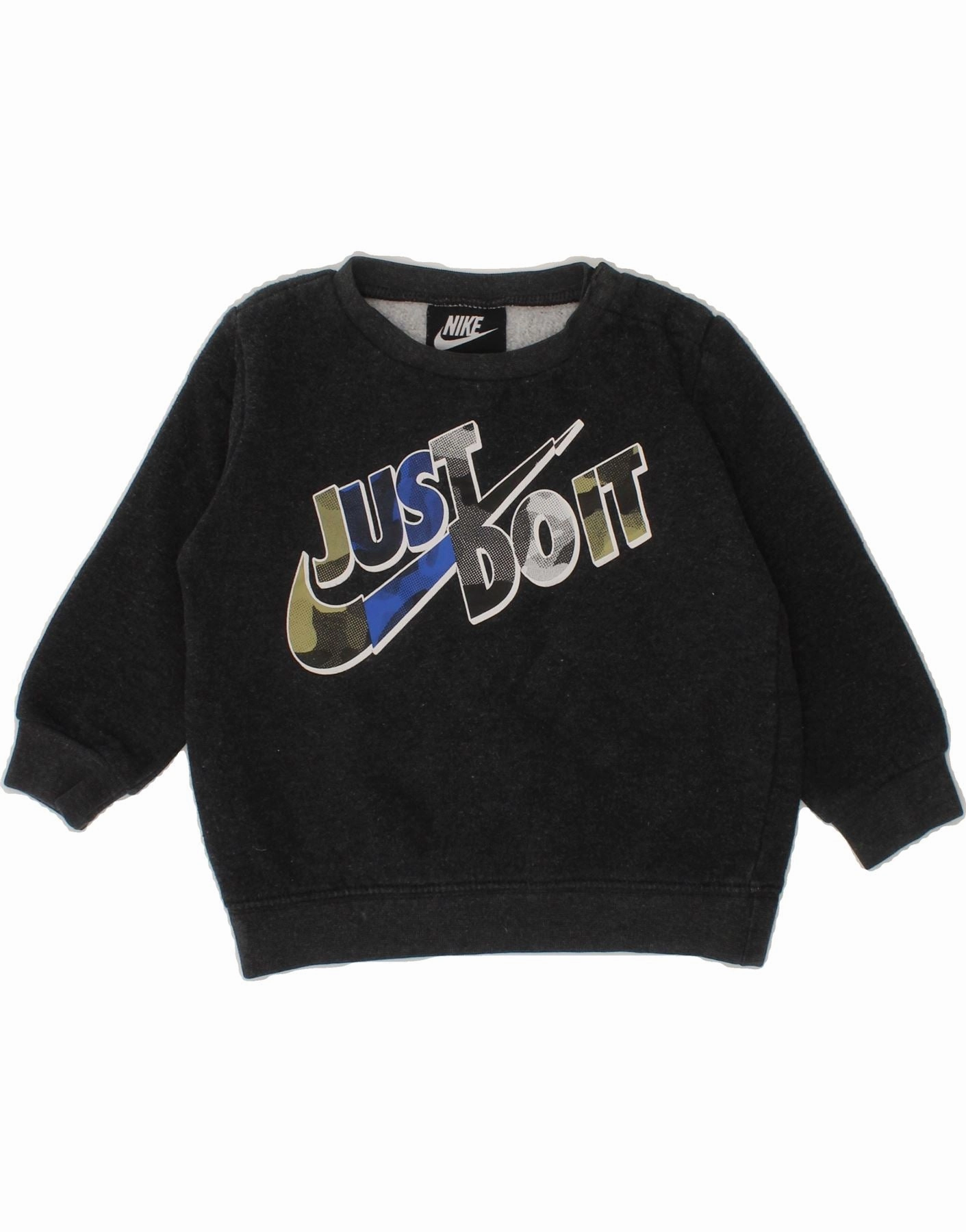 NIKE Baby Boys Graphic Sweatshirt Jumper 12-18 Months Grey Cotton GarmentDyed Finish Ultra Fine Gauge